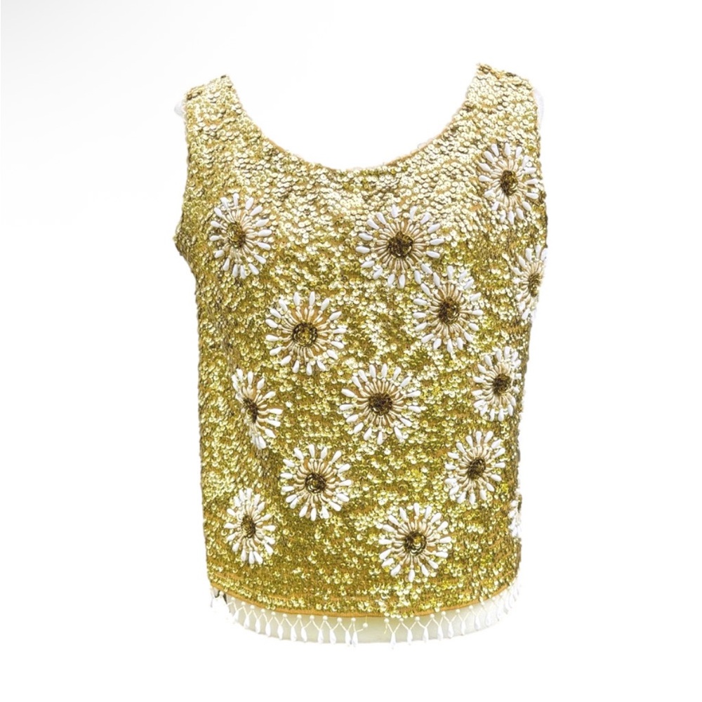 Vintage Aritso gold sequin daisy top